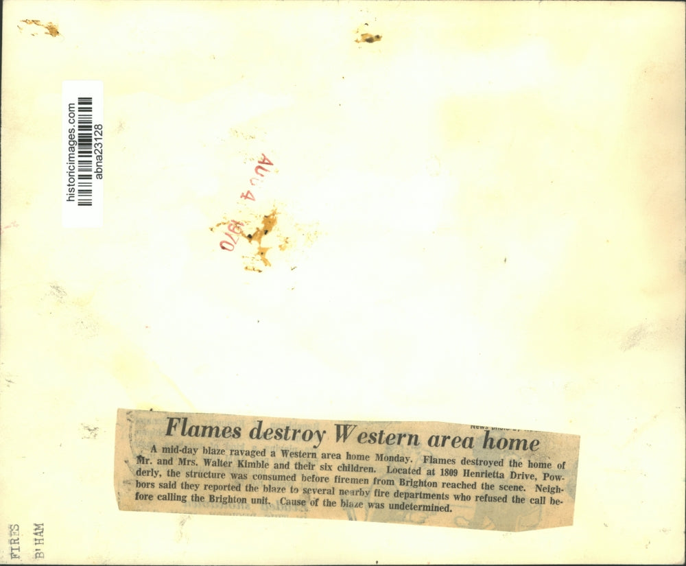 1970 Press Photo Flames destroyed the home of Mr. and Mrs. Walter Kimble
