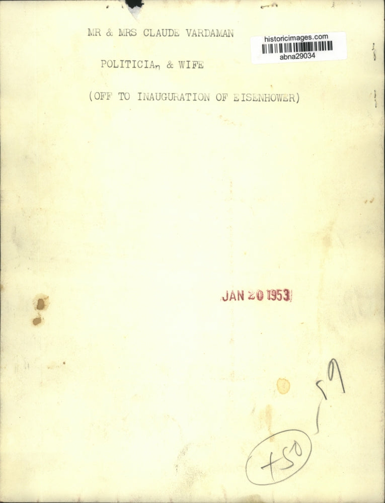 1953 Press Photo Mr. and Mrs. Claude Vardaman, Politician and Wife - abna29034