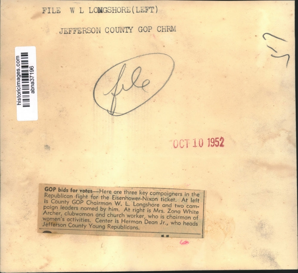 1952 Press Photo W.L. Longshore, others campaign for Eisenhower-Nixon ticket