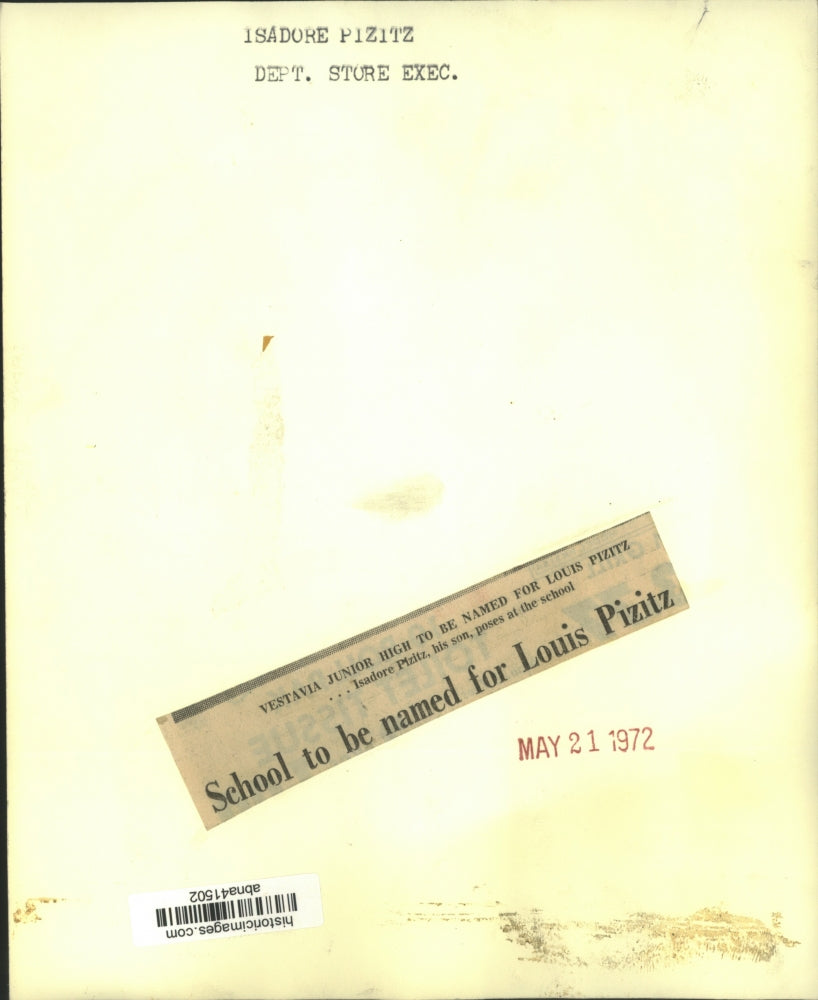 1972 Press Photo Vestavia Hills, Alabama School Named for Businessman's Father