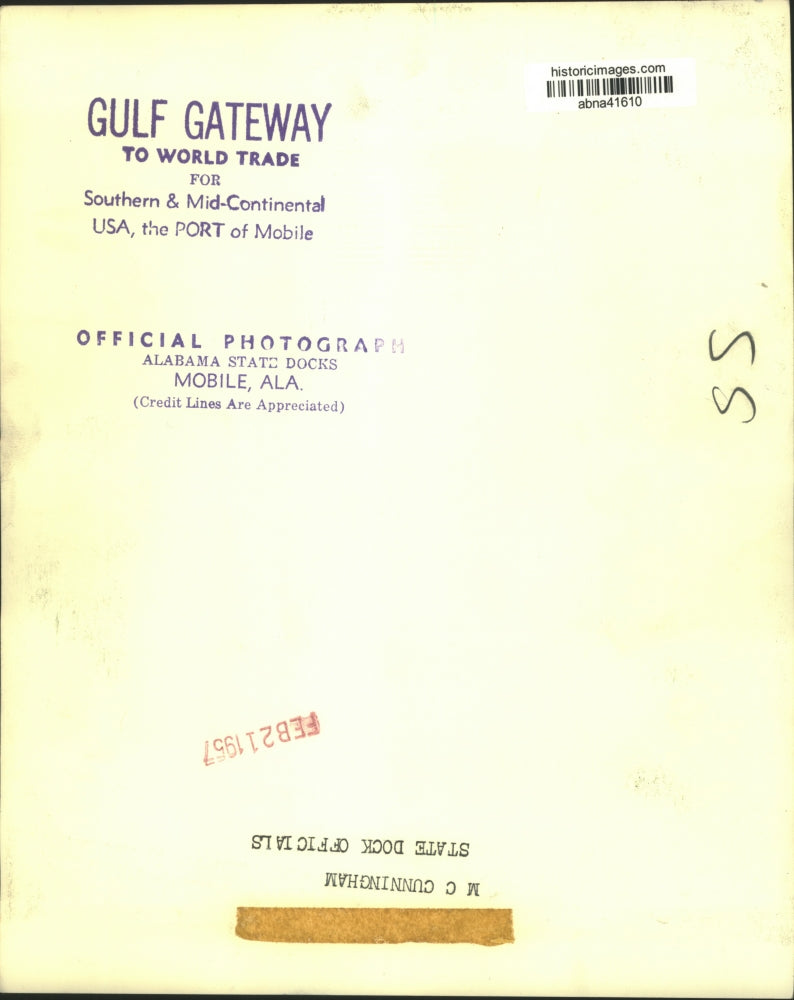 1957 Press Photo M. C. Cunningham, Alabama State Dock Official, Gulf Gateway