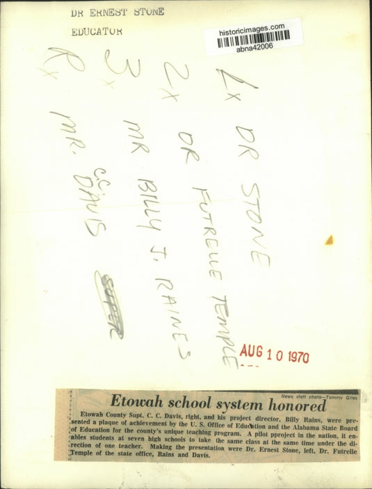 1970 Press Photo Etowah, Alabama School System Honored - abna42006