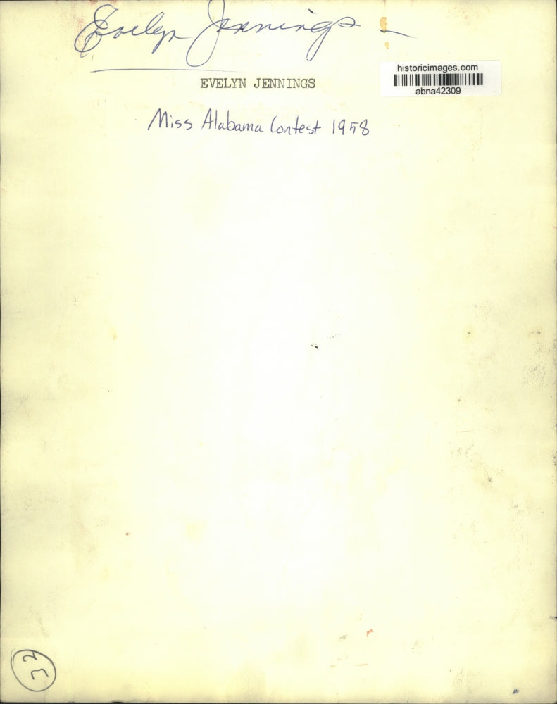 1958 Press Photo Evelyn Jennings, Miss Alabama Contest - abna42309