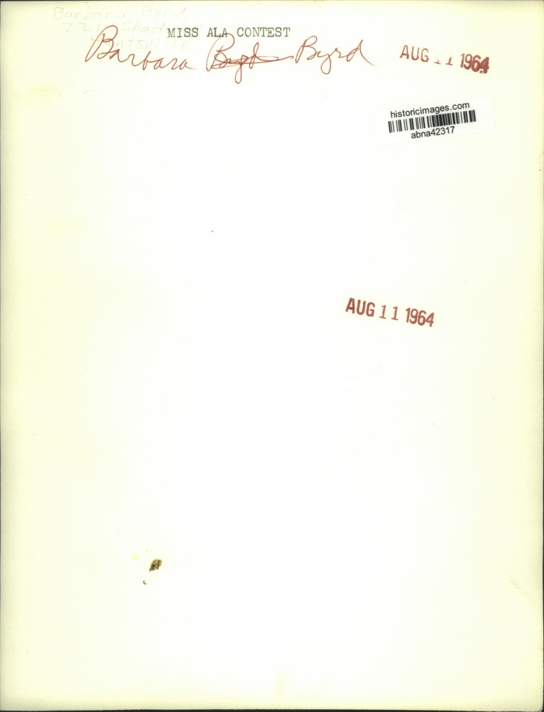 1964 Press Photo Barbara Byrd, Miss Alabama Contest - abna42317
