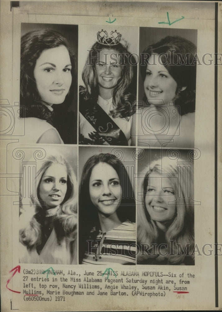 1971 Press Photo Six of the women in the Miss Alabama pageant in Birmingham
