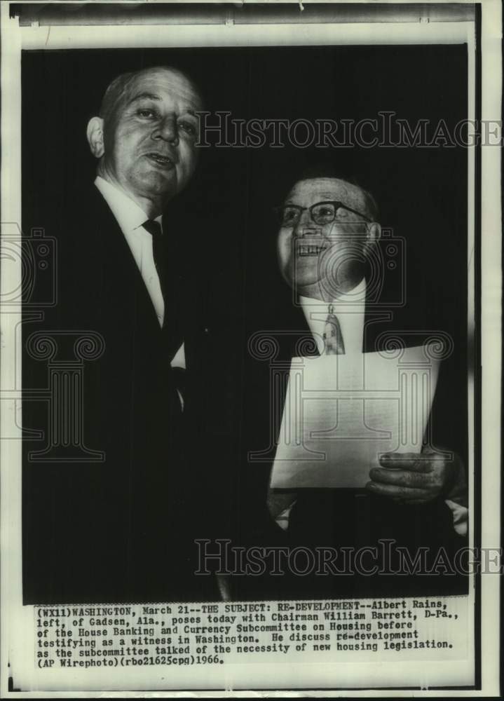 1966 Press Photo Albert Rains of Alabama &amp; William Barrett in Washington- Historic Images