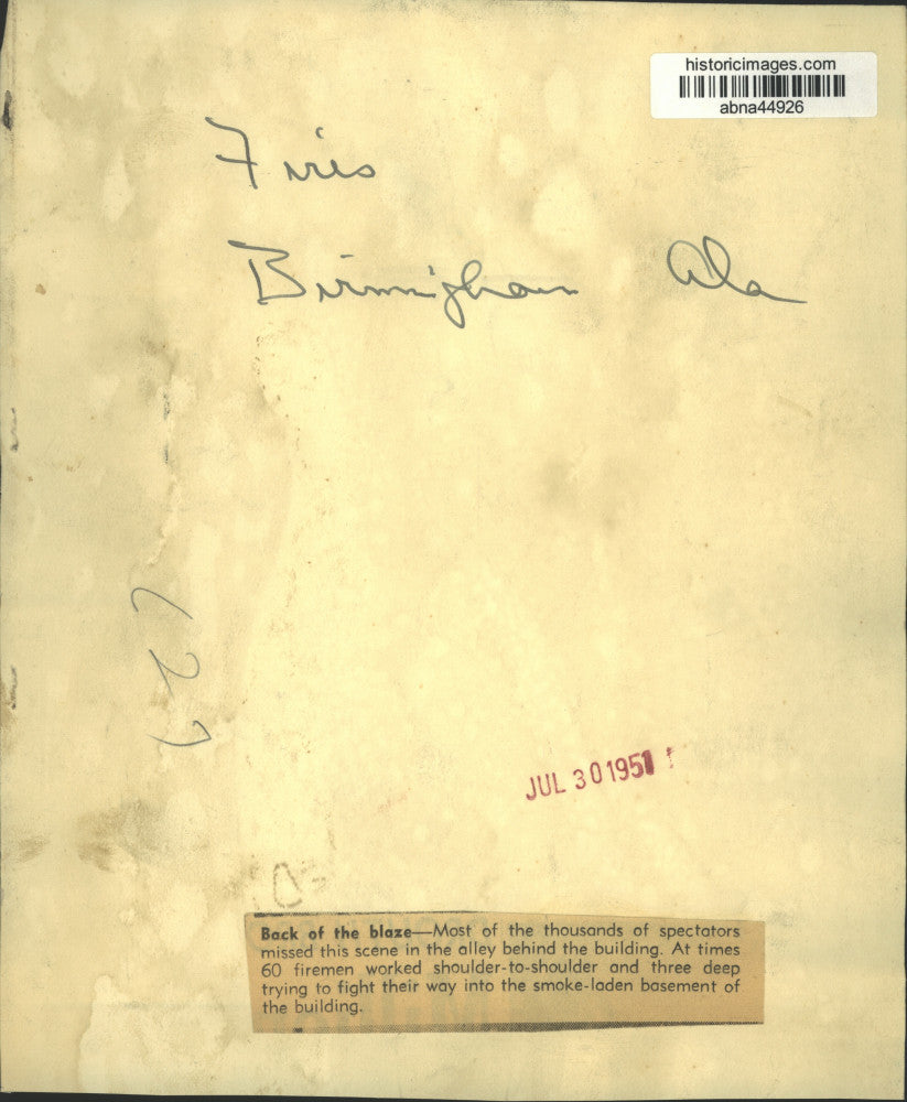 1951 Press Photo Firemen Fighting Fire in Birmingham, Alabama - abna44926