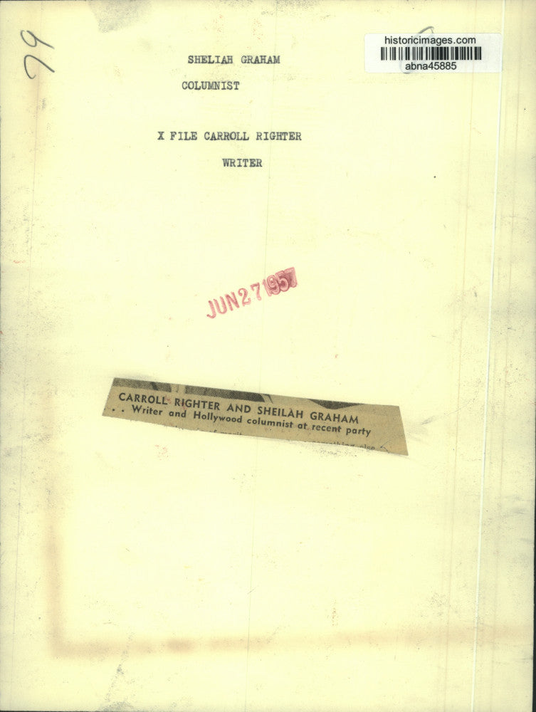 1957 Press Photo Hollywood Columnist Sheilah Graham with Writer Carroll Righter