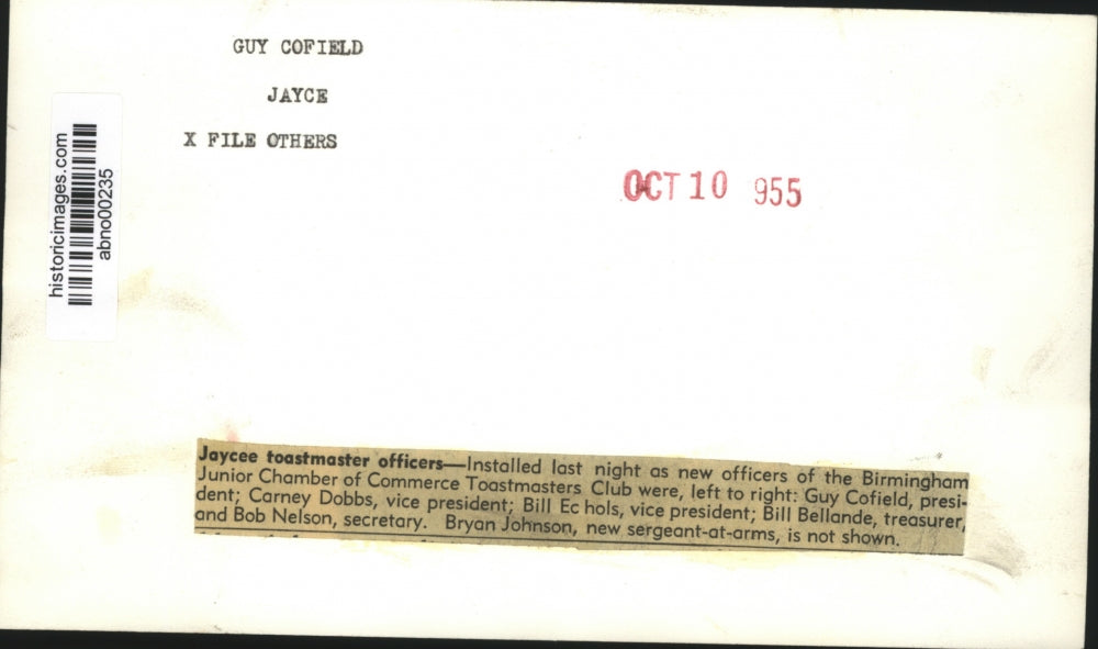 1955 Press Photo Birmingham Junior Chamber of Commerce Toastmasters Club Members