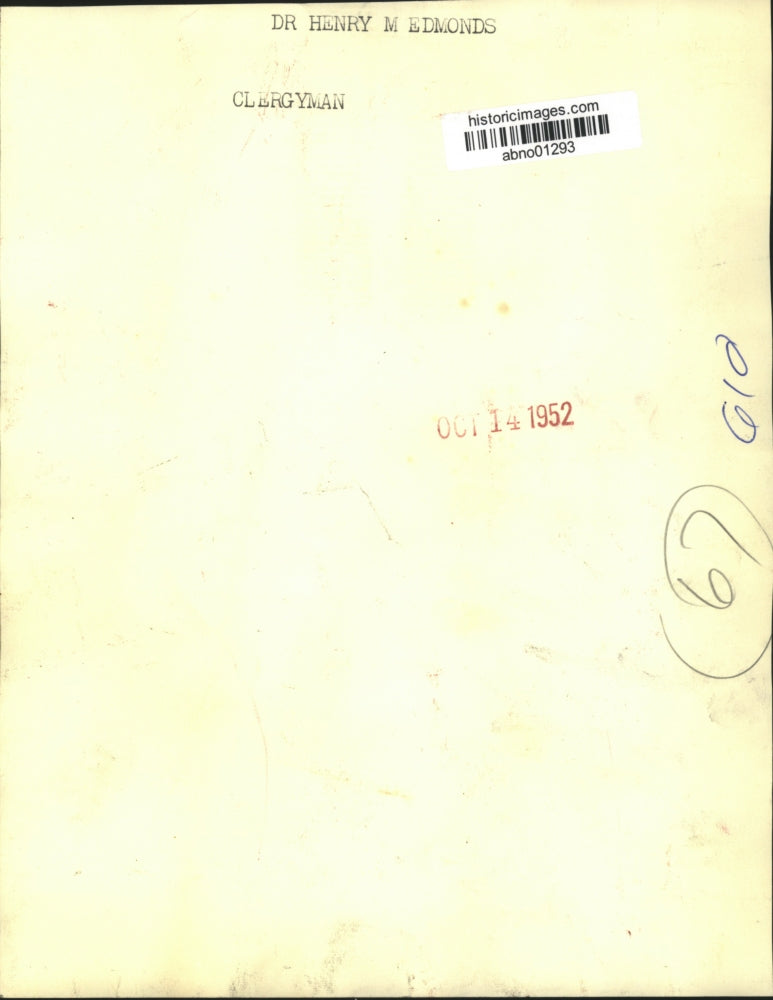 1952 Press Photo Clergyman Doctor Henry M. Edmonds - abno01293