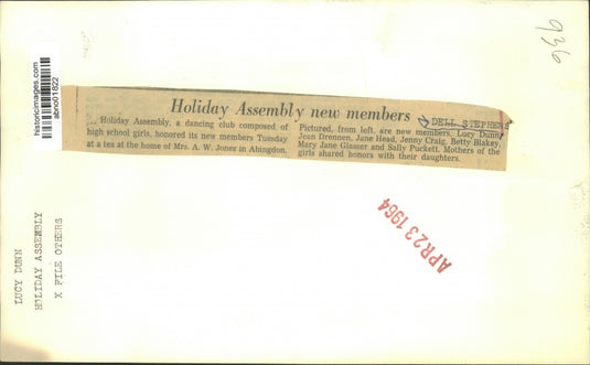 1964 Press Photo Holiday Assembly dancing club new members at Abingdon tea