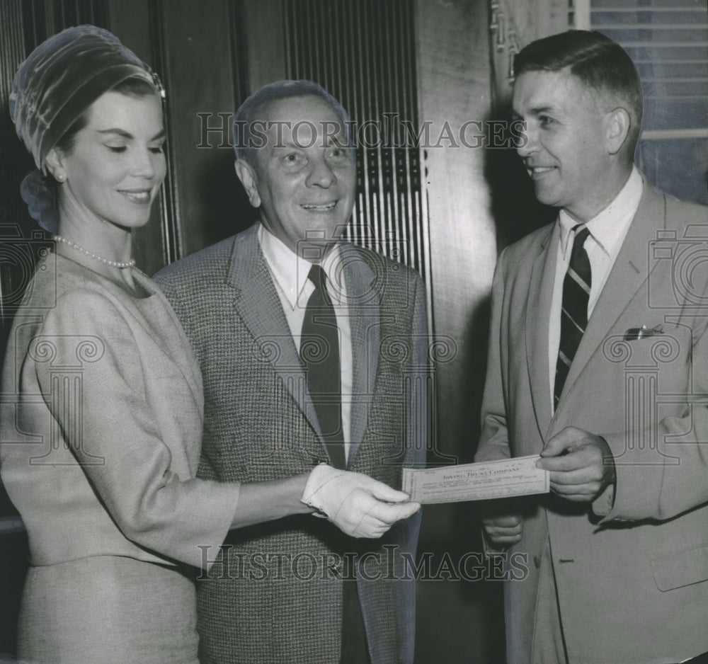 1958 Press Photo Dr. Joseph F. Volker, Holds Check for University Medical Center - Historic Images