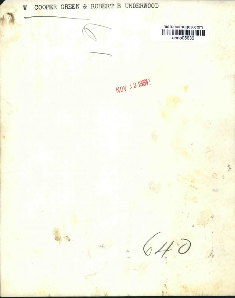 1951 Press Photo Birmingham, Alabama Mayor W. Cooper Green, Robert B. Underwood