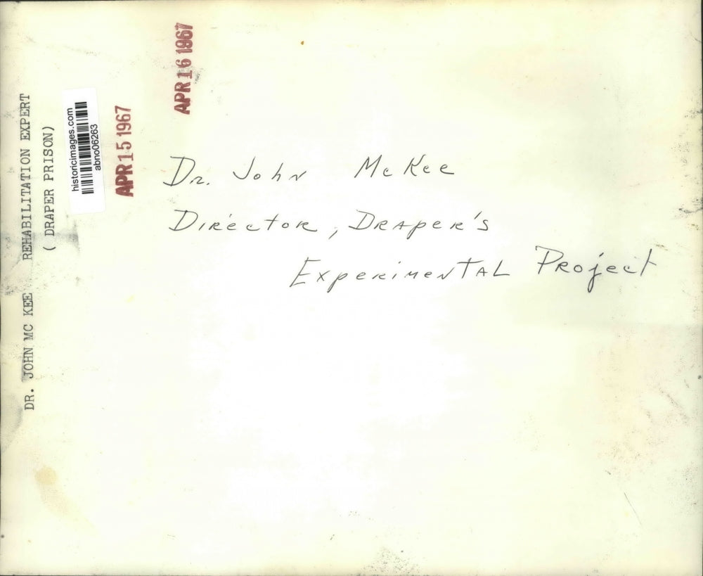 1967 Press Photo Dr. John McKee, Director, Draper Prison's Experimental Project