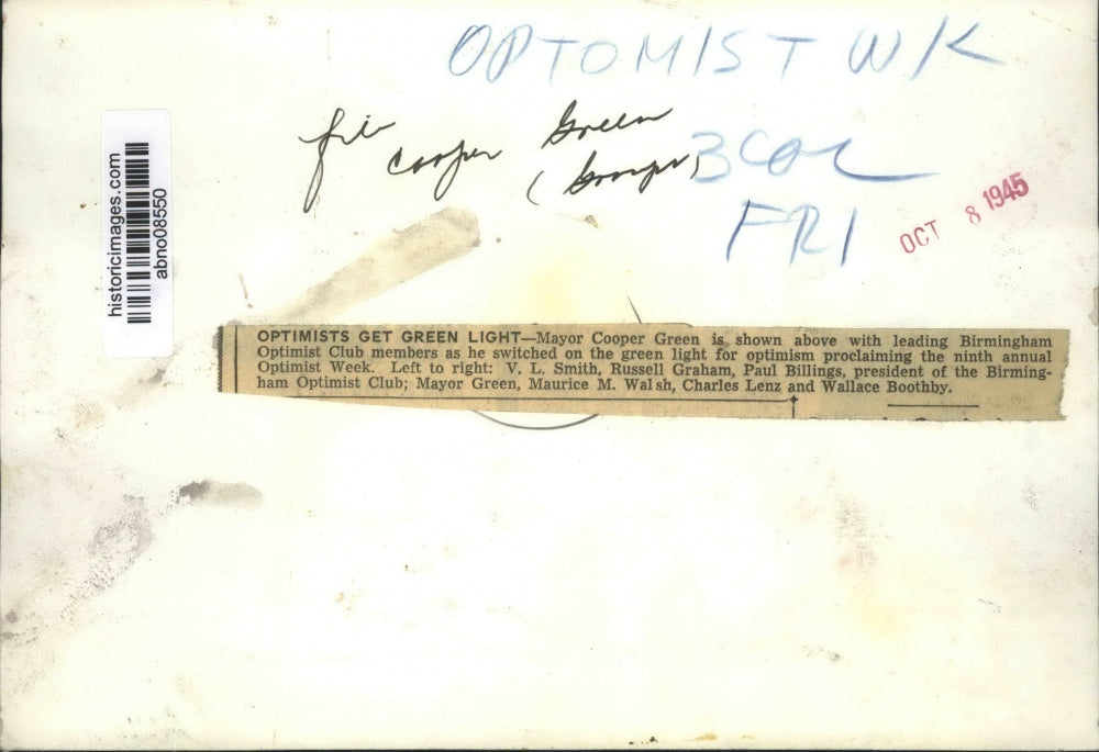 1945 Press Photo Mayor Cooper Green with Birmingham Optimist Club Members