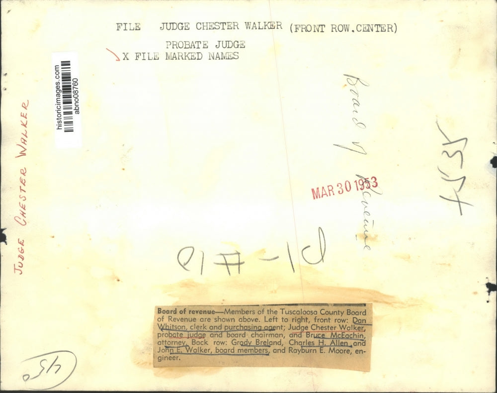 1953 Press Photo Members of Tuscaloosa County Board of Revenue, Alabama