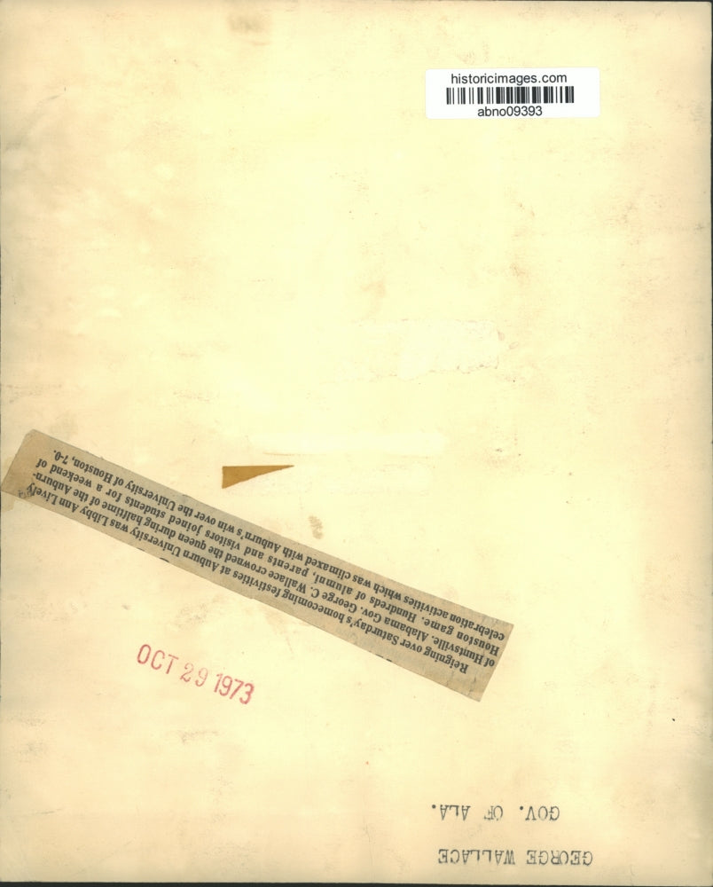 1973 Press Photo Auburn Homecoming Queen Libby Ann Lively & Governor Wallace