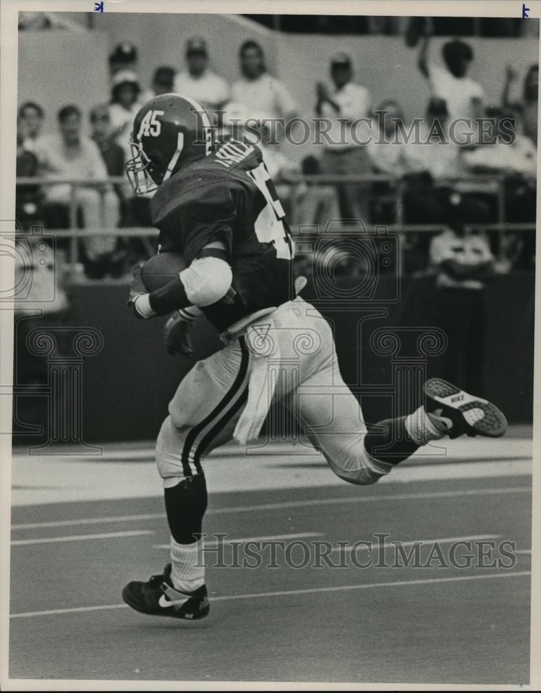 1989 Press Photo Alabama's #45 runs 45 yards for touchdown against SLU. - Historic Images