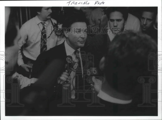 Press Photo Alabama-Auburn football, Terry Bowden speaks to reporters. - Historic Images