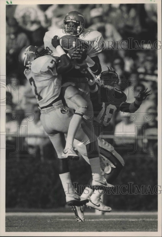 1987 Press Photo Auburn&#39;s Wright And Florida State&#39;s Dodge, Williams In Football - Historic Images