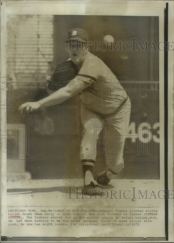 1972 Press Photo Detroit Tigers Baseball Pitcher Mickey Lolich At Yankee Stadium - Historic Images