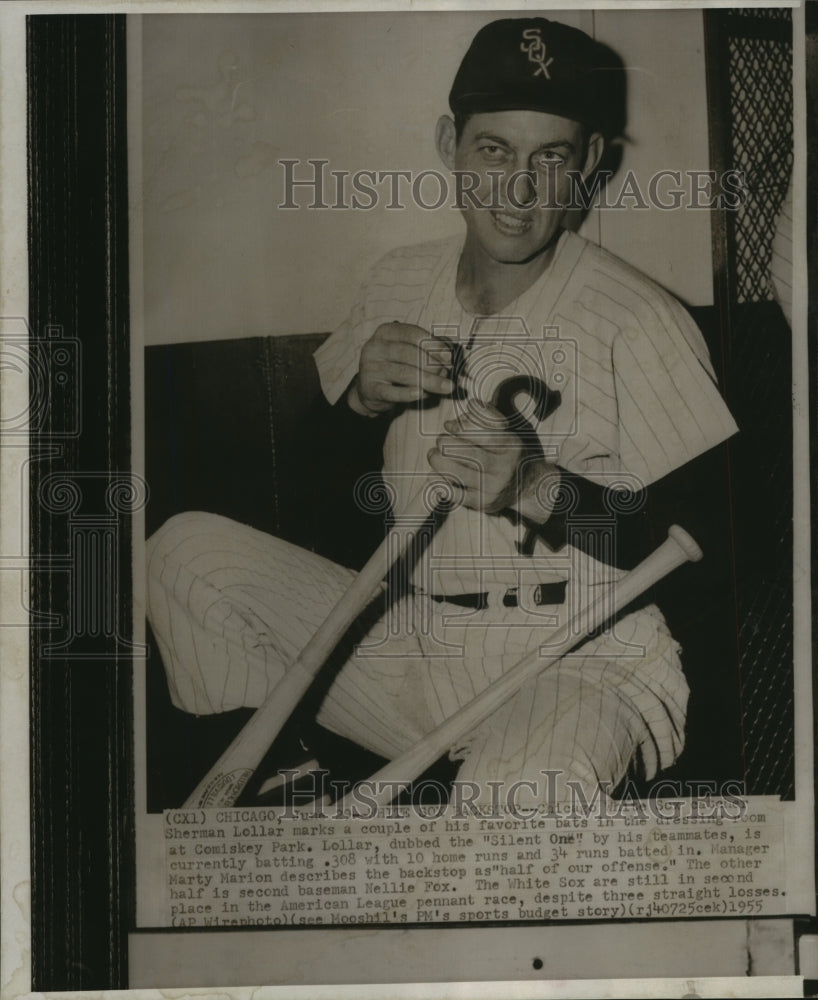 1955 Press Photo Chicago White Sox Baseball&#39;s Sherman Lollar At Comiskey Park - Historic Images