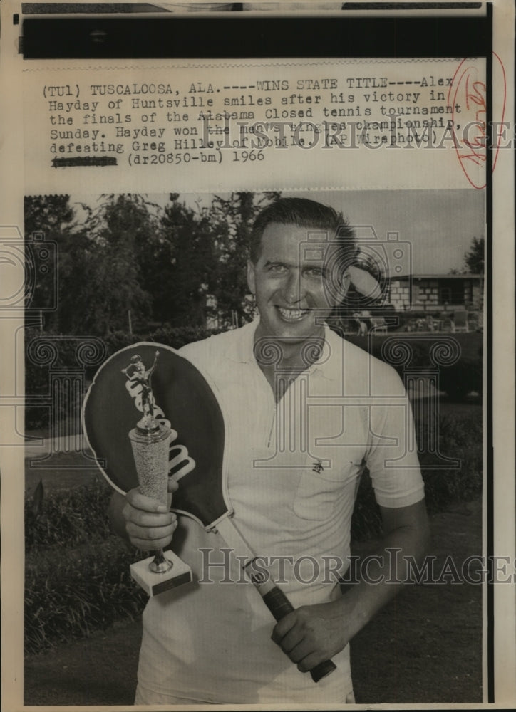 1966 Press Photo Alabama State Tennis Champion Alex Hayday Of Huntsville, Trophy - Historic Images