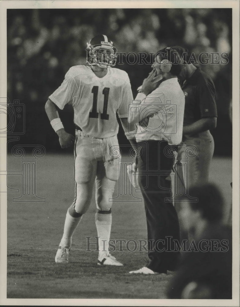 1985 Press Photo Alabama Football Coach Ray Perkins And Quarterback Mike Shula - Historic Images