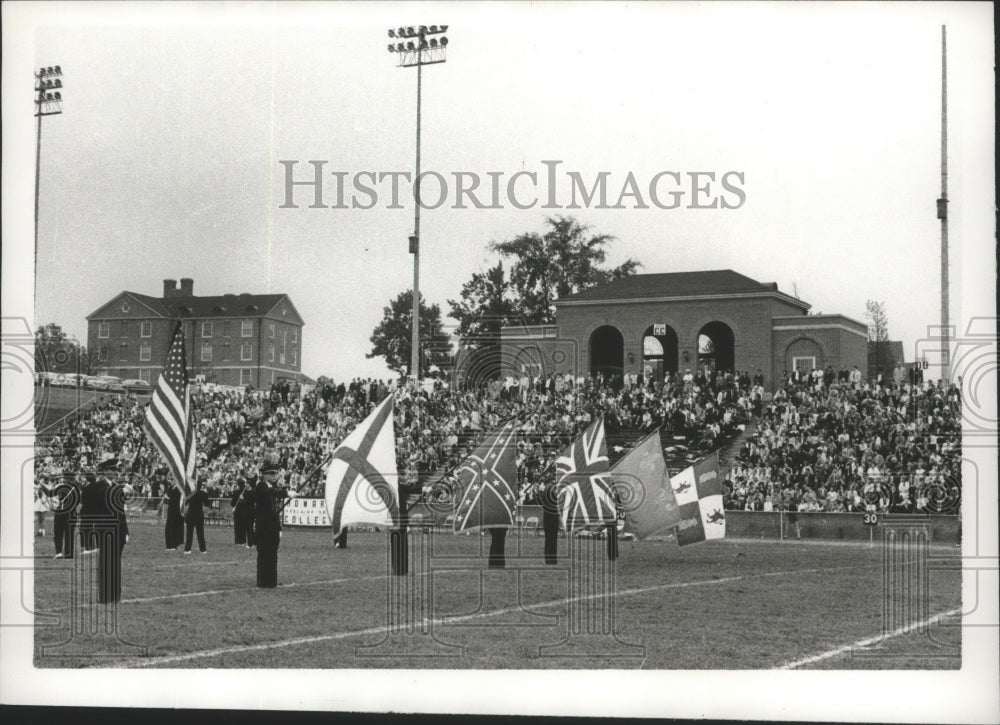 1964 Press Photo Flags For Anthem, Howard College Stadium In Birmingham Alabama- Historic Images
