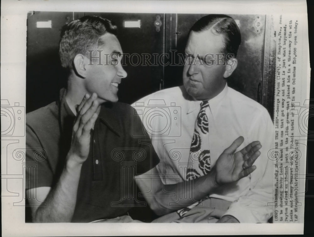 1947 Press Photo George Payton talks with Bobby Leeks about Columbus Open Golf- Historic Images