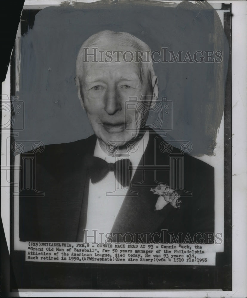 1956 Press Photo Connie Mack, manager, Philadelphia Athletics, American League - Historic Images