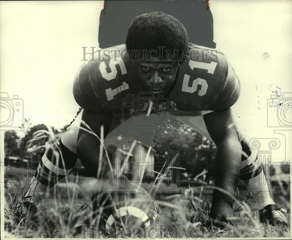 1972 Press Photo Football Player James Wood Poses in Position - abns07472 - Historic Images