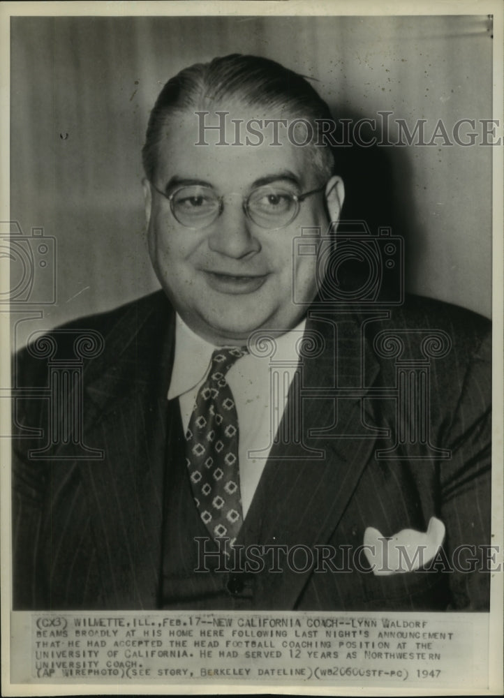 1947 Press Photo University of California Head Football Coach Lynn Waldorf - Historic Images