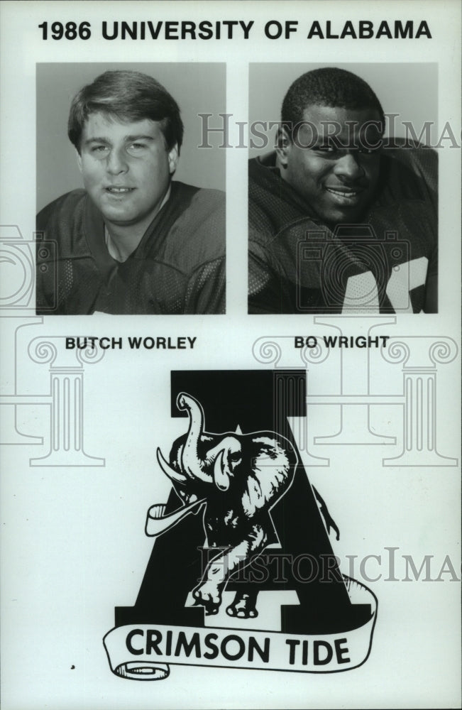 1986 Press Photo University of Alabama Football Players Butch Worley, Bo Wright - Historic Images