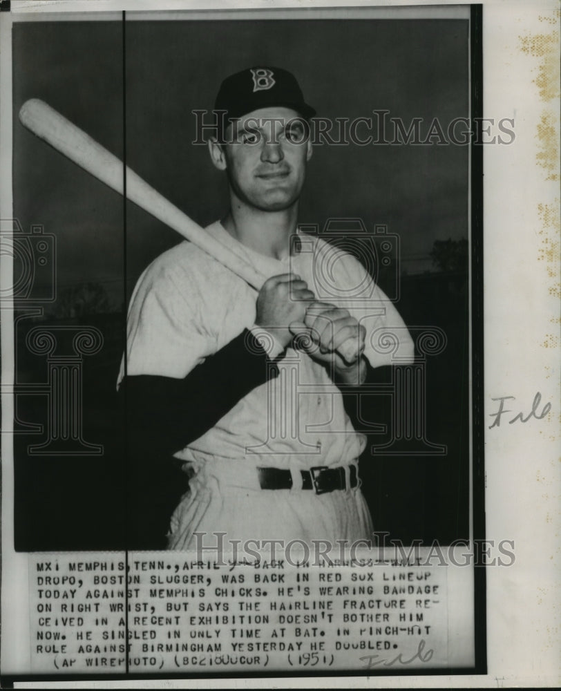 1951 Press Photo Walt Dropo, Baseball Player for the Boston Red Sox, Post Injury - Historic Images