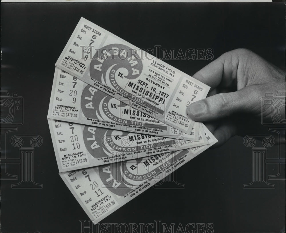 1977 Press Photo Ticket to University of Alabama SEC Football Game - abnx01369 - Historic Images