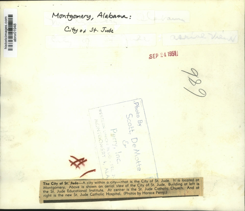 1951 Press Photo Alabama-Montgomery-City of St. Jude, a city within a city.