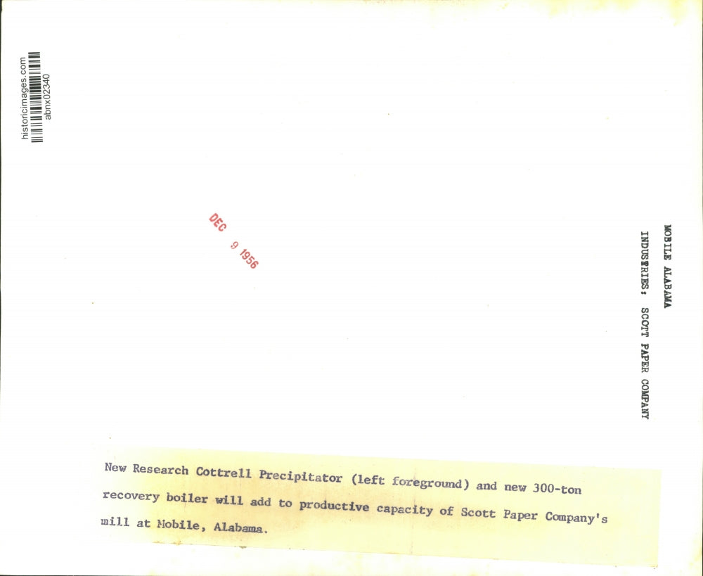 1956 Press Photo Alabama-Mobile-Scott Paper Company's precipitator and boiler.