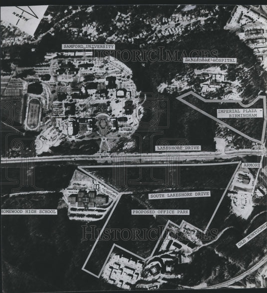 1981 Press Photo Alabama-Homewood-Air view outlines proposed office park area. - Historic Images