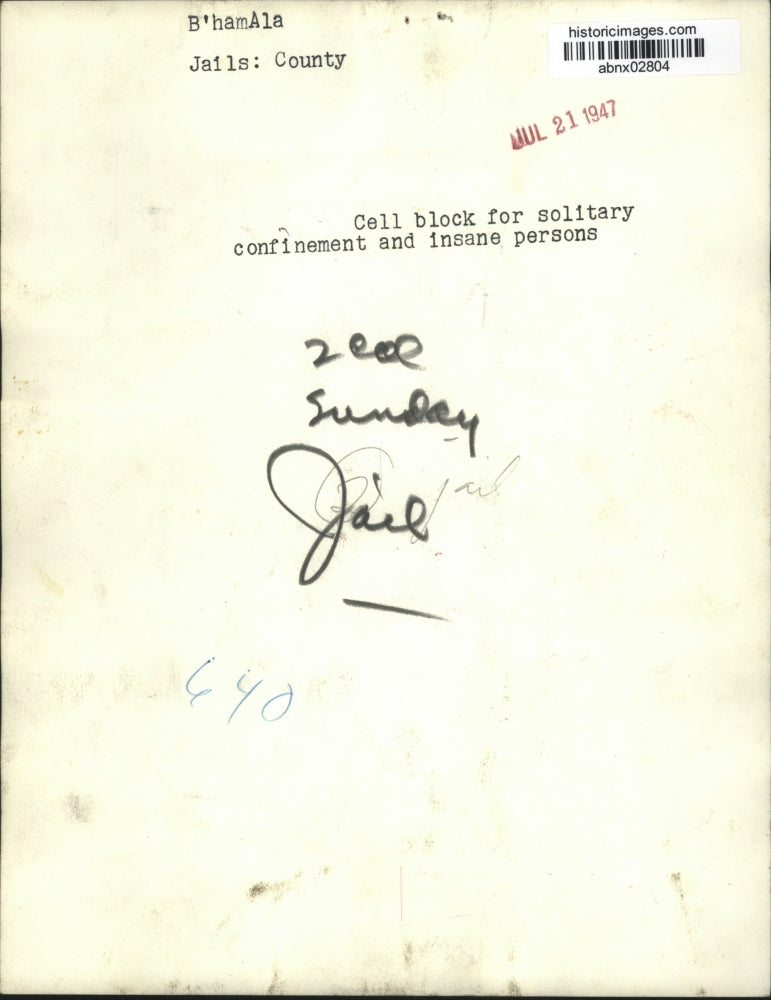 1947 Press Photo Alabama-Birmingham-Guard in cell block in County Jail.