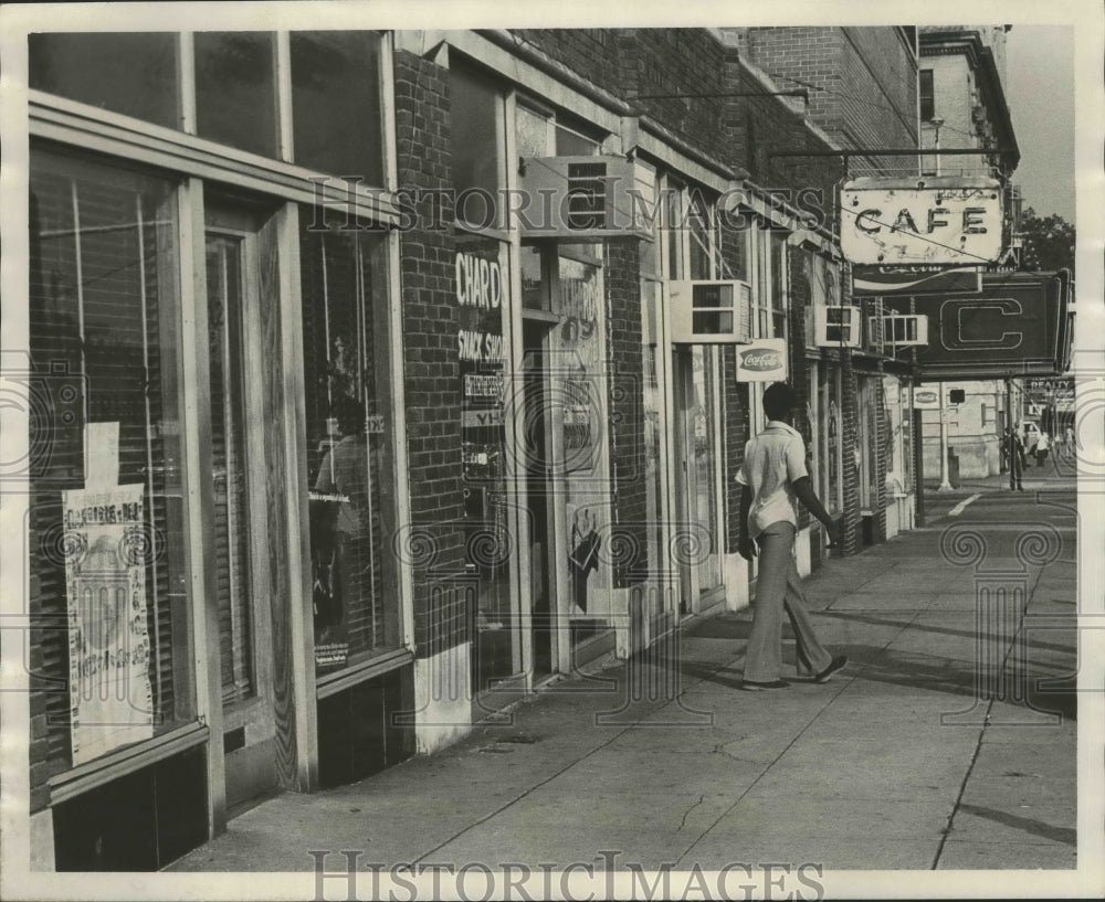 1976 Press Photo Businesses Line Fourth Avenue North in Birmingham, Alabama - Historic Images
