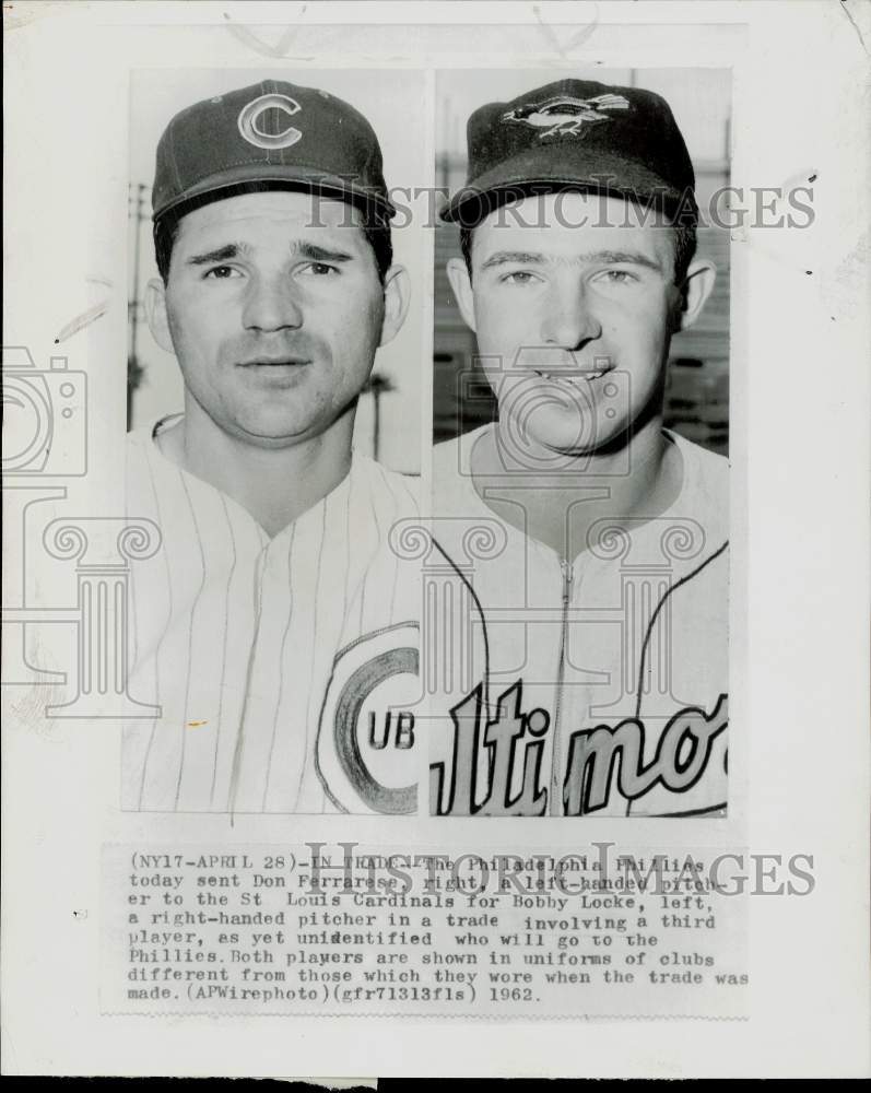 1962 Press Photo Pitchers Bobby Locke and Don Ferrarese - afa05576 - Historic Images