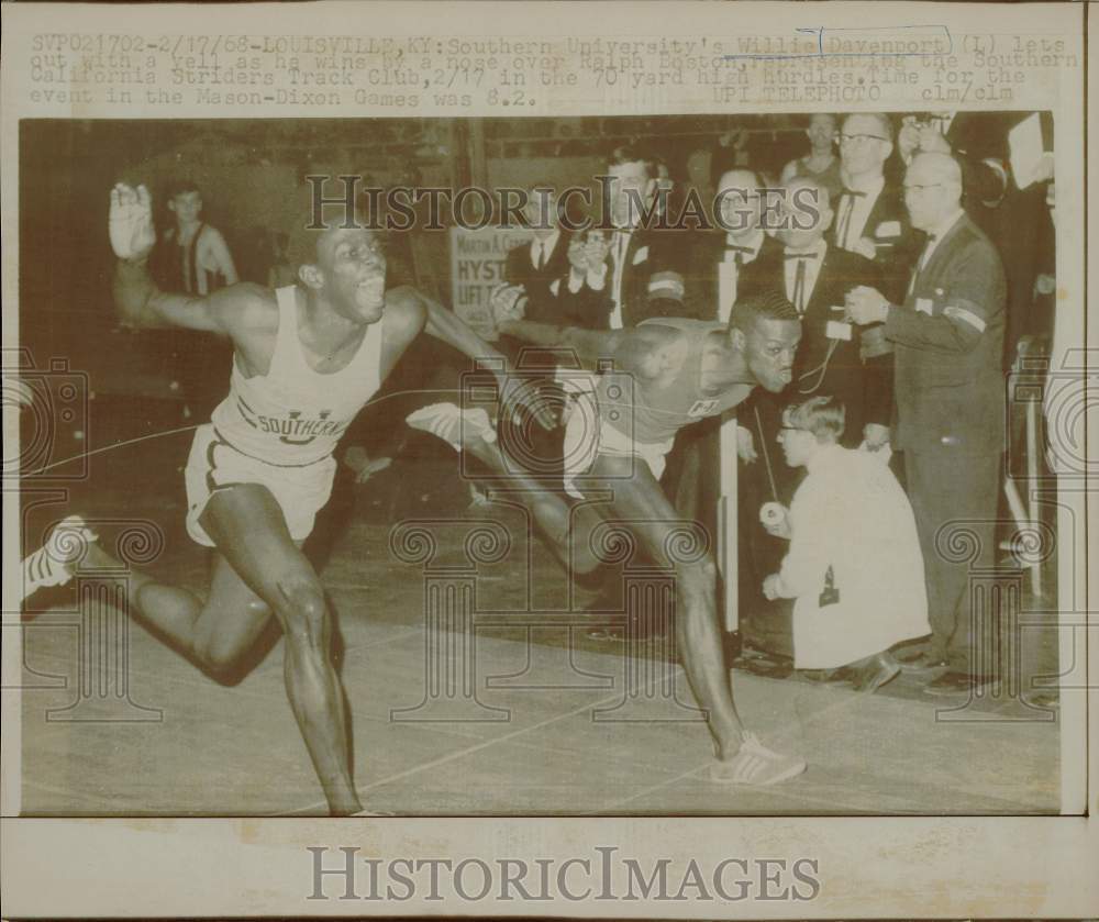 1968 Press Photo Willie Davenport beats Ralph Boston by a nose in Louisville, KY- Historic Images