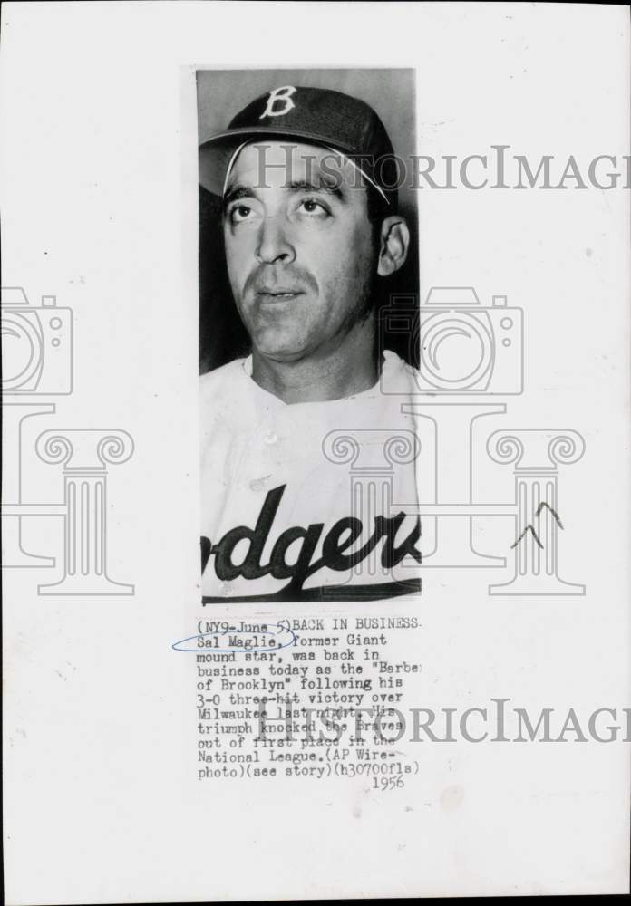 1956 Press Photo Brooklyn Dodgers Baseball Player Sal Maglie - afa09707 - Historic Images