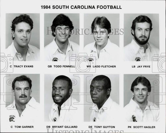 1984 Press Photo Tracy Evans and Members of the South Carolina Football Team- Historic Images
