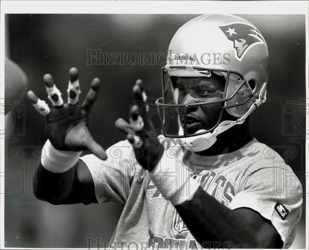 1996 Press Photo New England Patriot Vincent Brisby at Training Camp, Smithfield - Historic Images