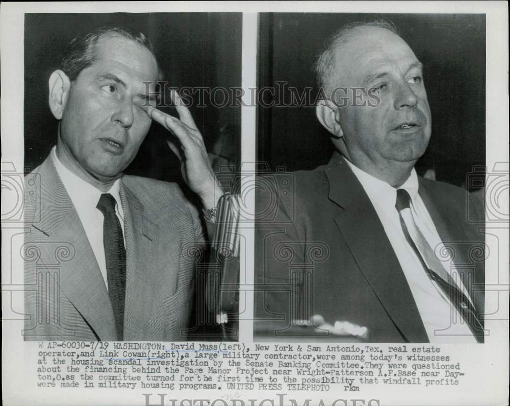 1954 Press Photo David Muss &amp; Link Cowan Testify at Senate, Washington - Historic Images