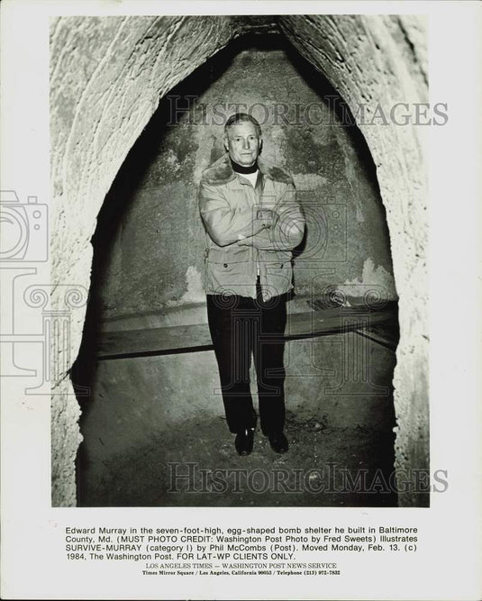 1984 Press Photo Edward Murray in his bomb shelter in Baltimore County, Maryland - Historic Images