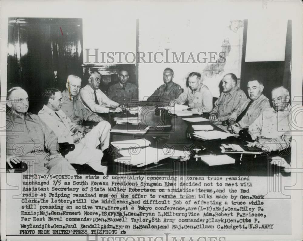 1953 Press Photo General Mark Clark/Colleagues at Conference on Korean War Truce - Historic Images