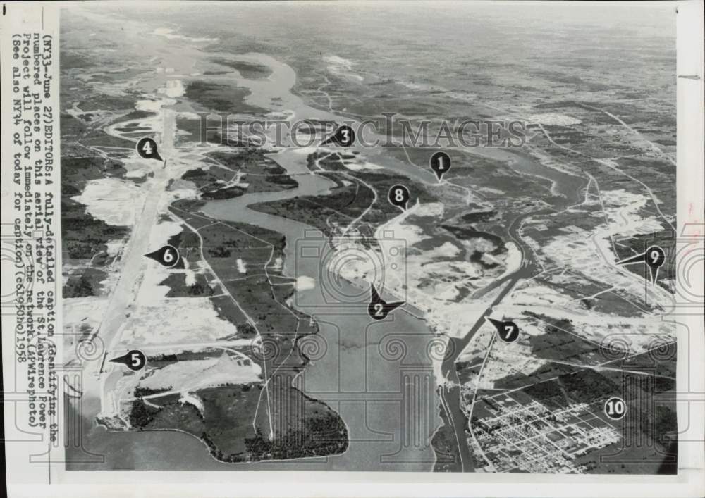 1958 Press Photo Aerial view of the St. Lawrence Power Project - afa26229 - Historic Images